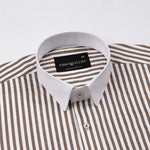 Cadenc Brown White Cuff Collar Cotton Stripes Shirt - John Ellies