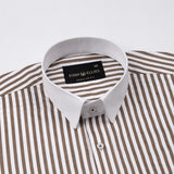Cadenc Brown White Cuff Collar Cotton Stripes Shirt - John Ellies