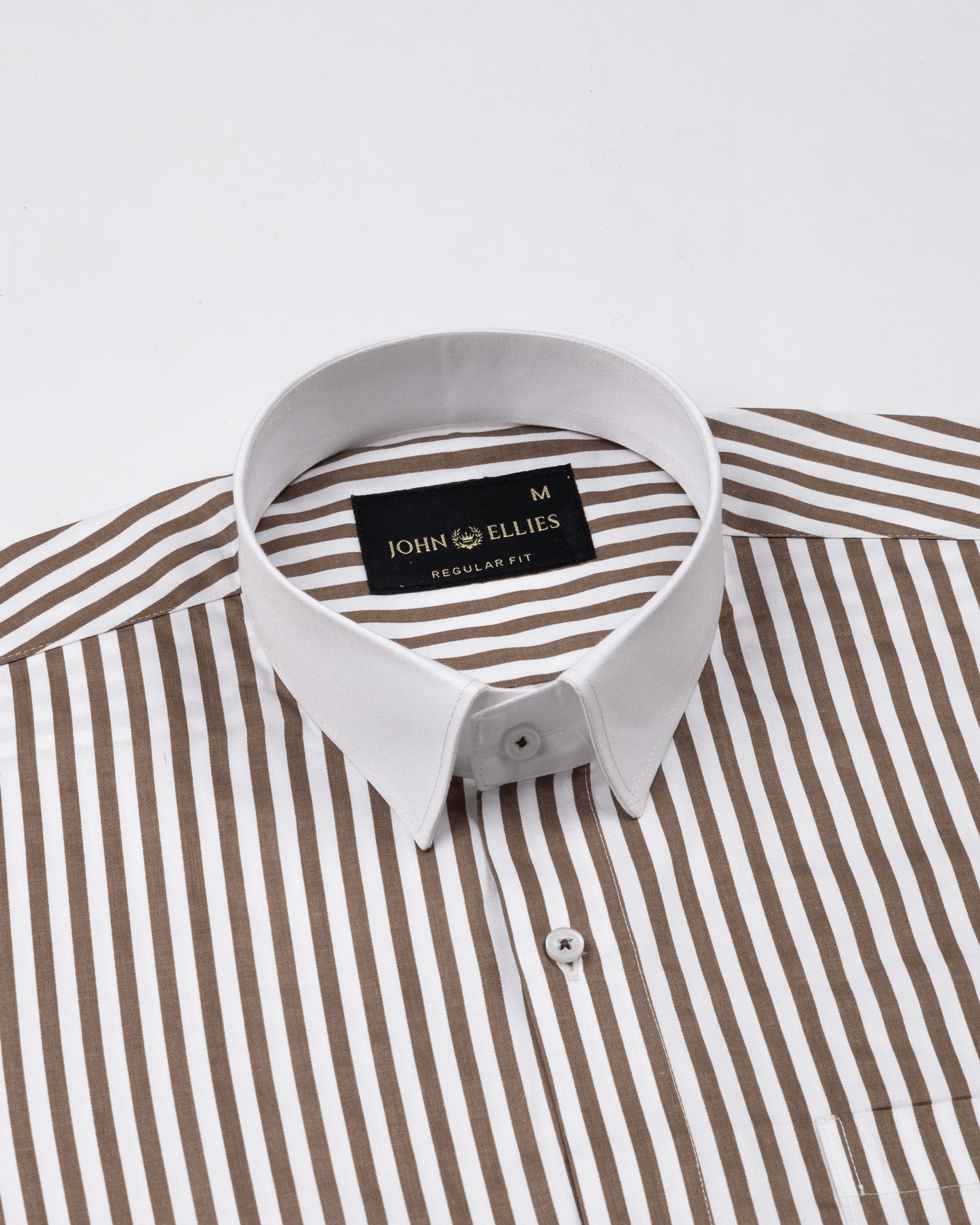 Cadenc Brown White Cuff Collar Cotton Stripes Shirt - John Ellies