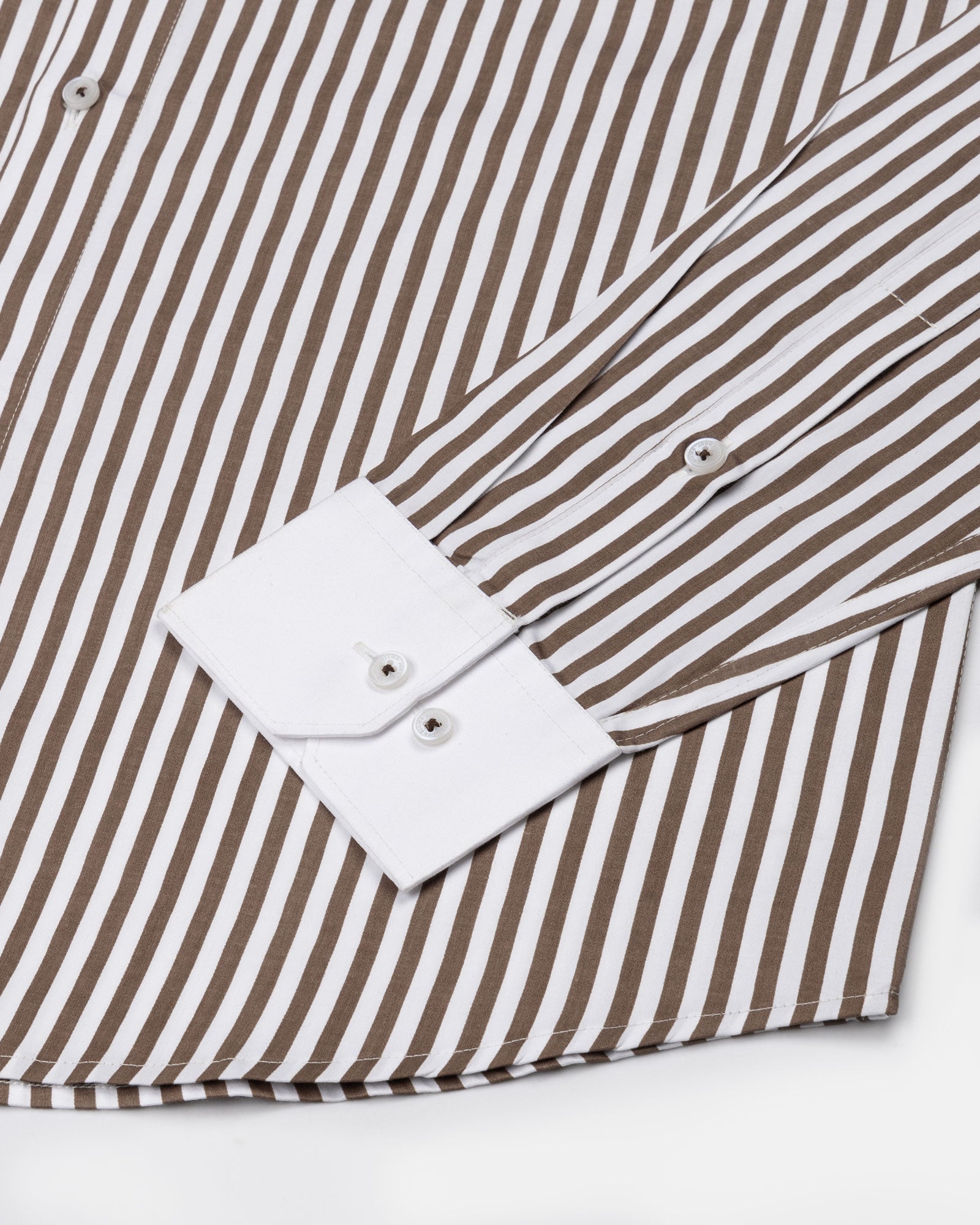 Cadenc Brown White Cuff Collar Cotton Stripes Shirt - John Ellies
