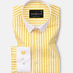 Cadenc Golden Yellow White Cuff Collar Cotton Stripes Shirt - John Ellies