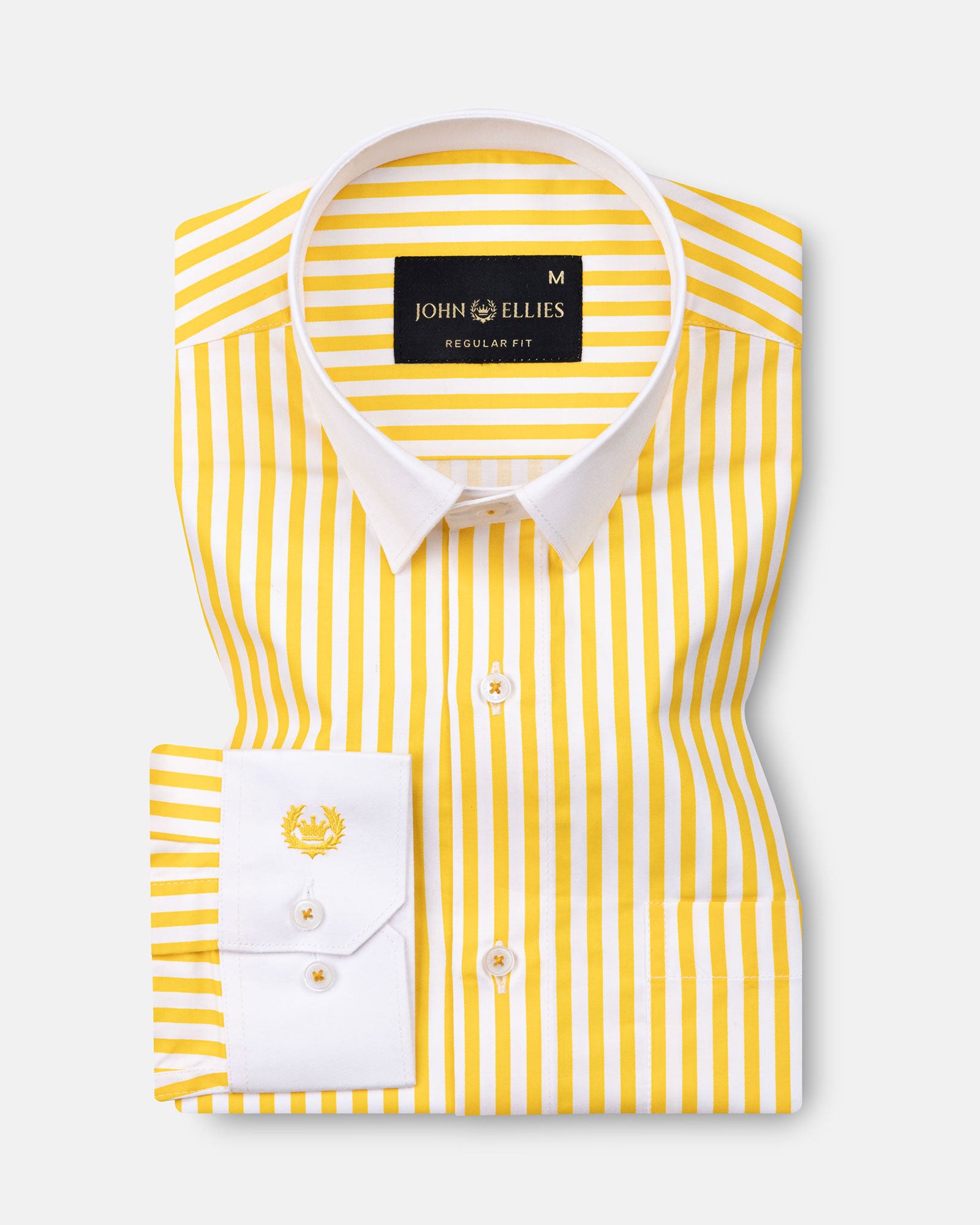 Cadenc Golden Yellow White Cuff Collar Cotton Stripes Shirt - John Ellies