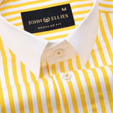 Cadenc Golden Yellow White Cuff Collar Cotton Stripes Shirt - John Ellies