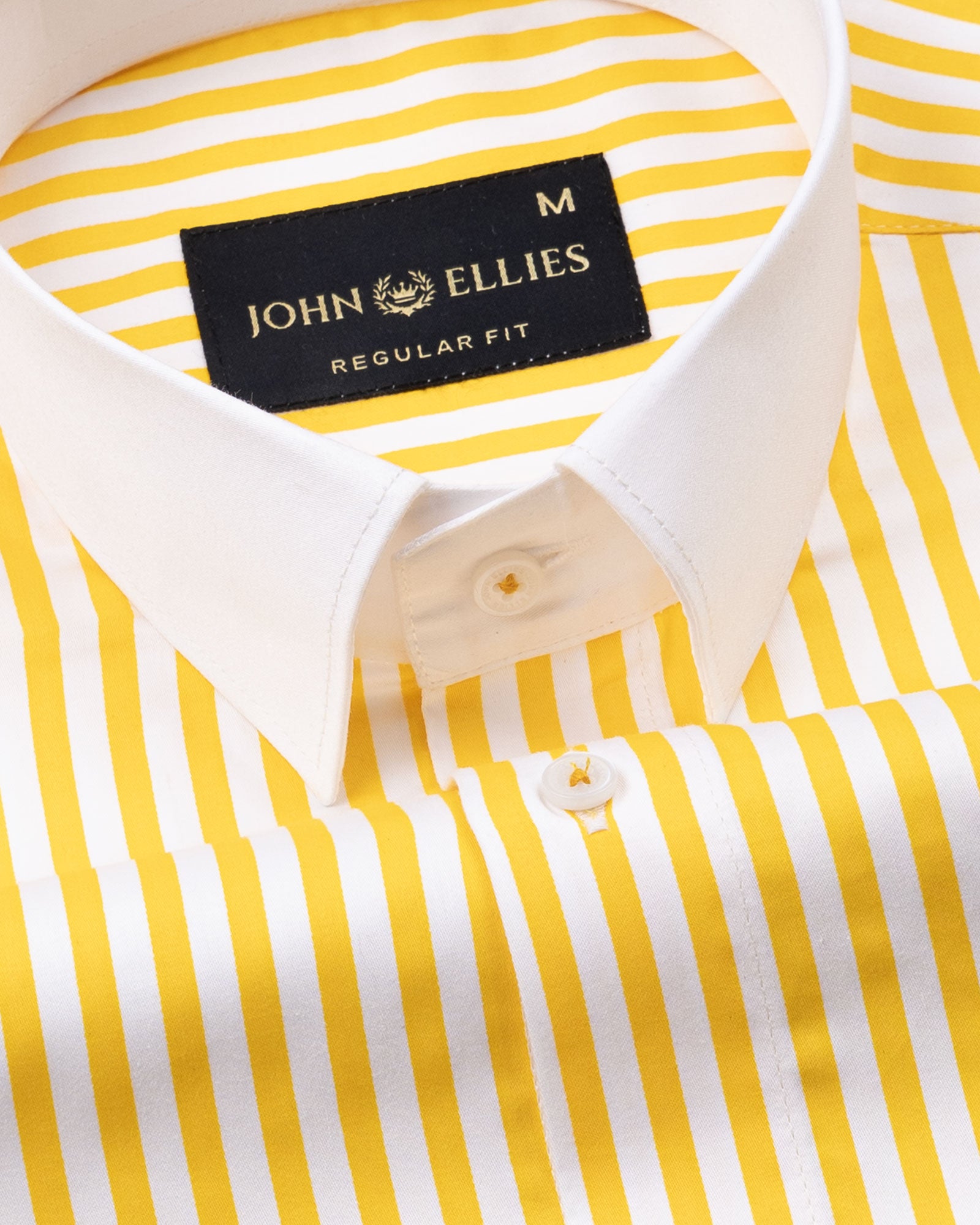 Cadenc Golden Yellow White Cuff Collar Cotton Stripes Shirt - John Ellies