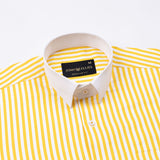 Cadenc Golden Yellow White Cuff Collar Cotton Stripes Shirt - John Ellies