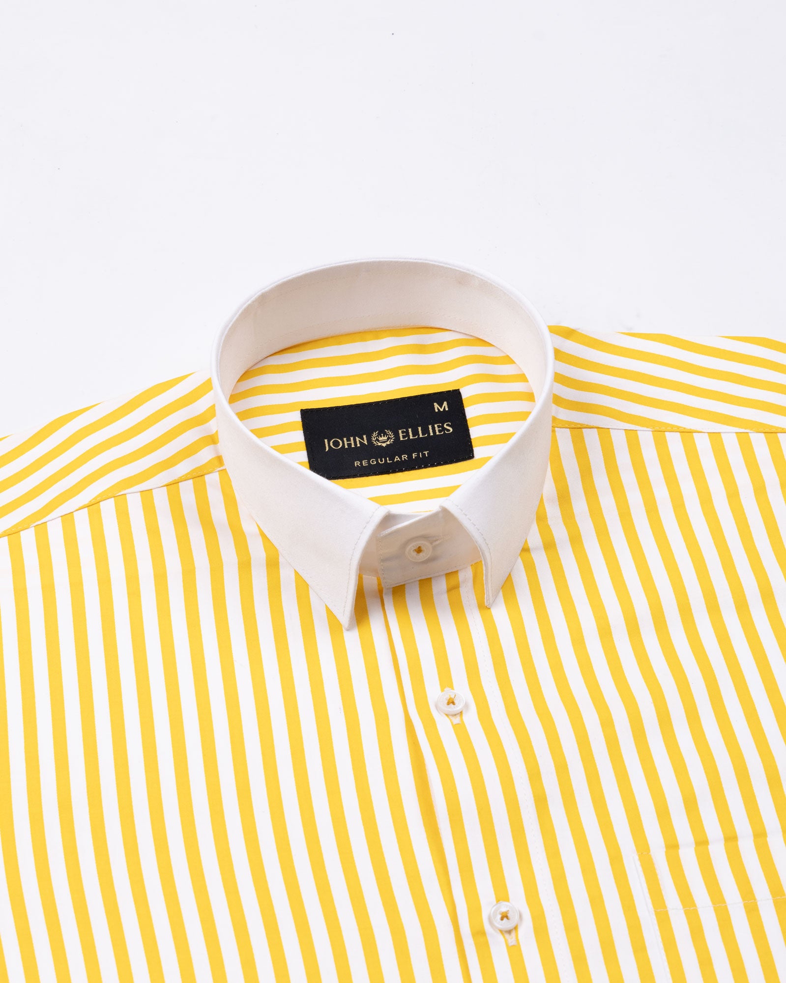 Cadenc Golden Yellow White Cuff Collar Cotton Stripes Shirt - John Ellies