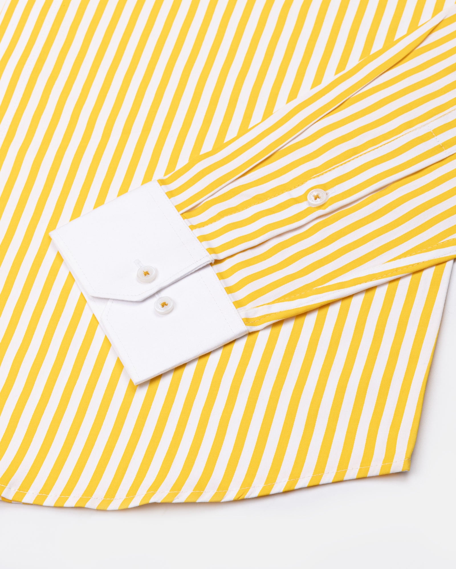 Cadenc Golden Yellow White Cuff Collar Cotton Stripes Shirt - John Ellies