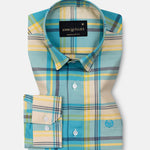 Venzia Cream With Cyan Check Cotton Shirt - John Ellies