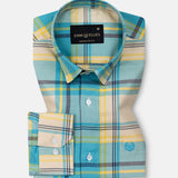 Venzia Cream With Cyan Check Cotton Shirt - John Ellies