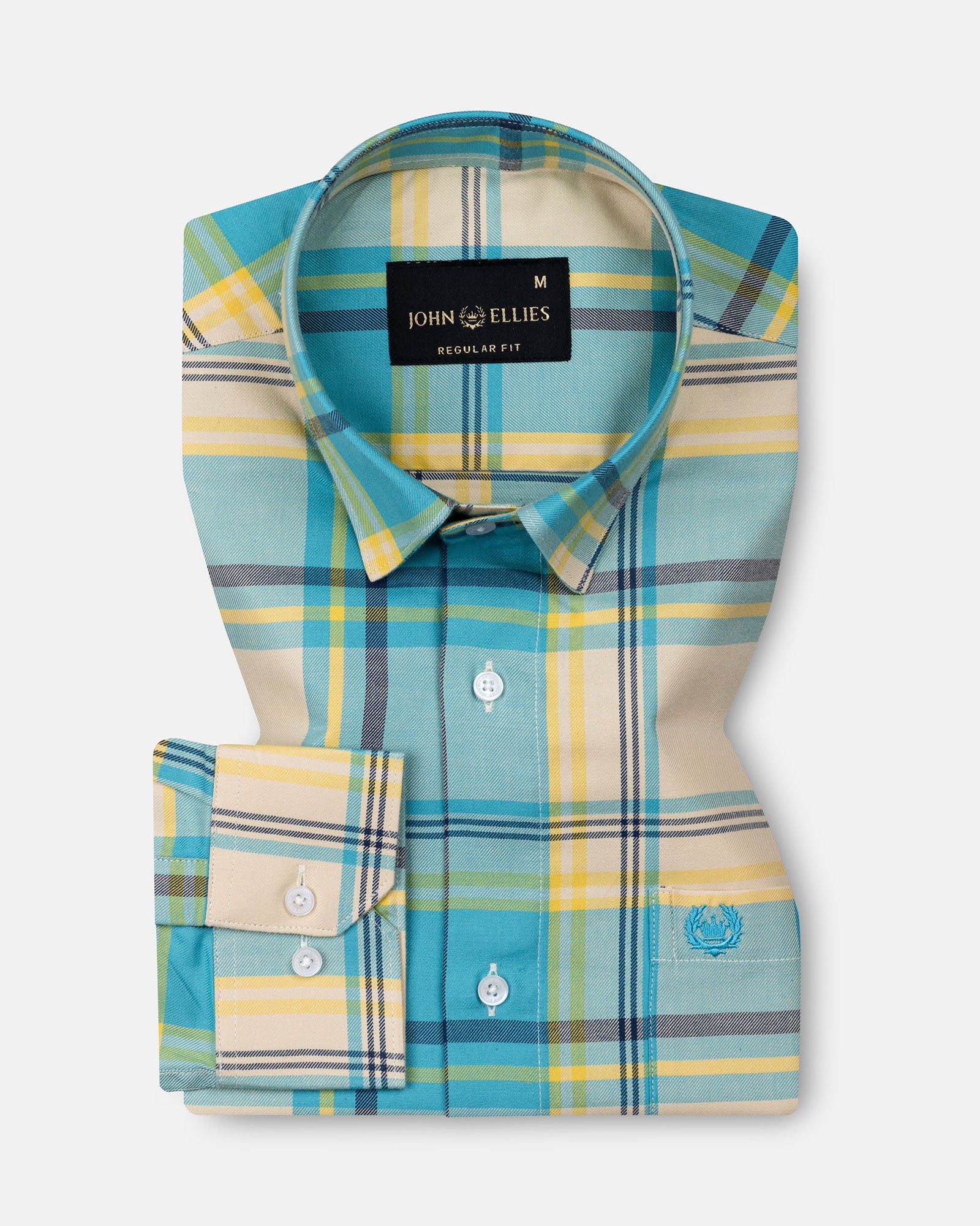 Venzia Cream With Cyan Check Cotton Shirt - John Ellies