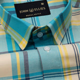 Venzia Cream With Cyan Check Cotton Shirt - John Ellies