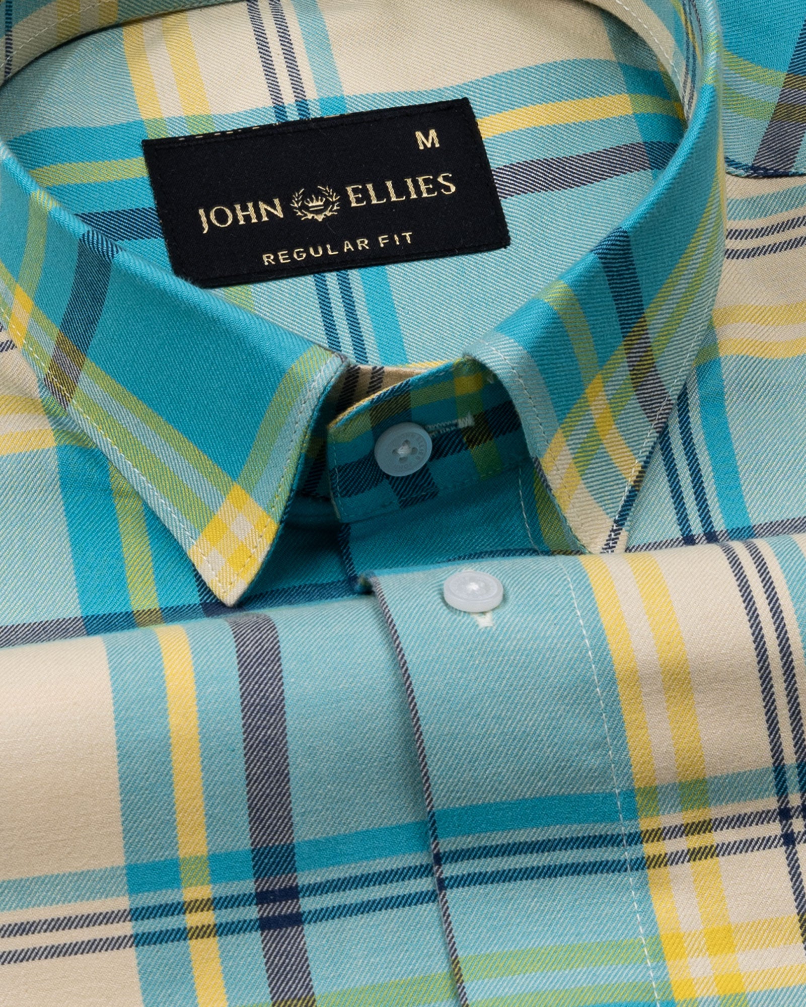Venzia Cream With Cyan Check Cotton Shirt - John Ellies