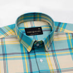 Venzia Cream With Cyan Check Cotton Shirt - John Ellies