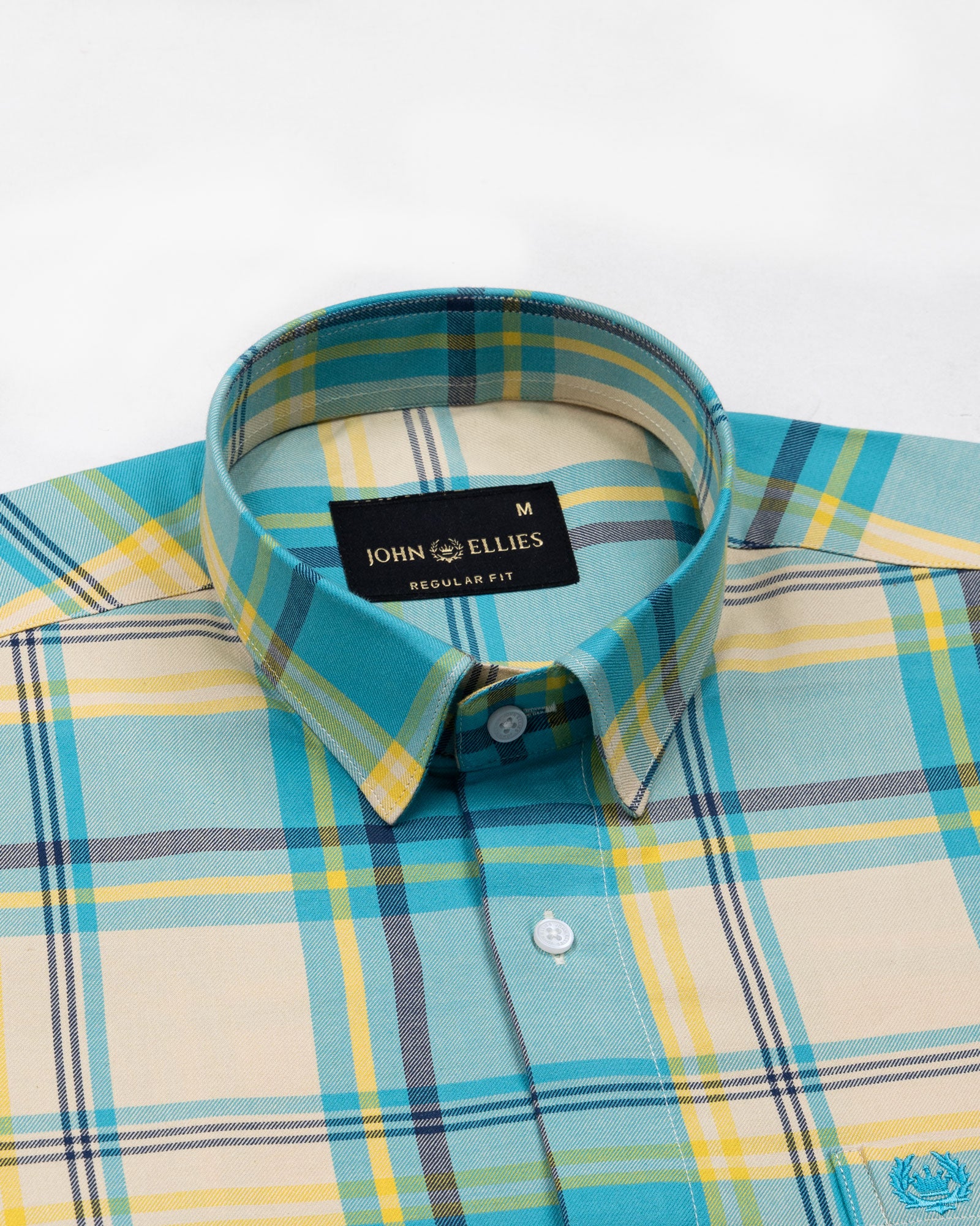 Venzia Cream With Cyan Check Cotton Shirt - John Ellies