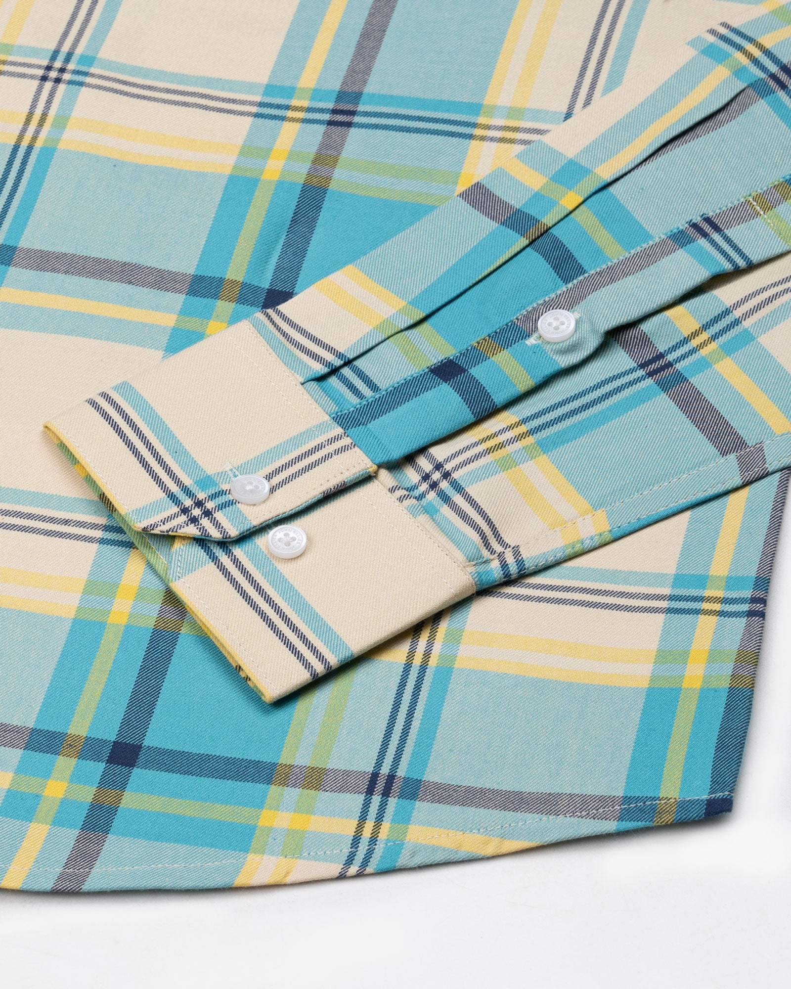 Venzia Cream With Cyan Check Cotton Shirt - John Ellies