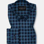 Venzia Navy Blue Check Cotton Shirt - John Ellies
