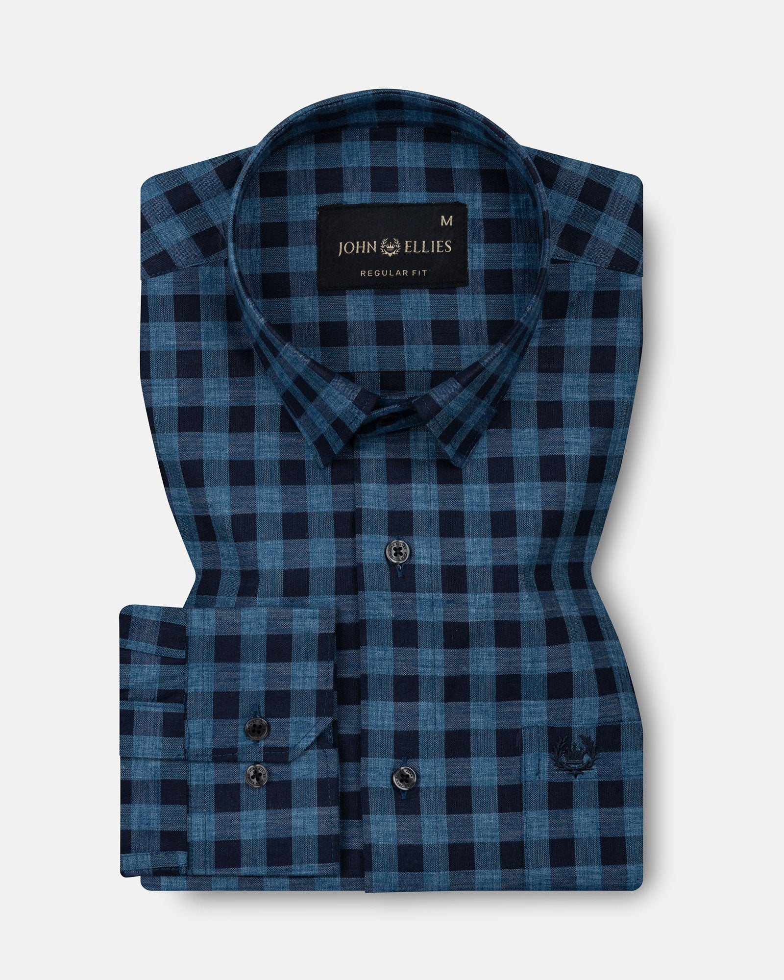 Venzia Navy Blue Check Cotton Shirt - John Ellies