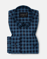 Venzia Navy Blue Check Cotton Shirt