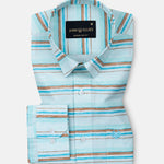 Venzia Powder Blue Stripes Linen Shirt - John Ellies