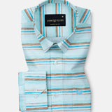 Venzia Powder Blue Stripes Linen Shirt - John Ellies