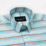 Venzia Powder Blue Stripes Linen Shirt - John Ellies