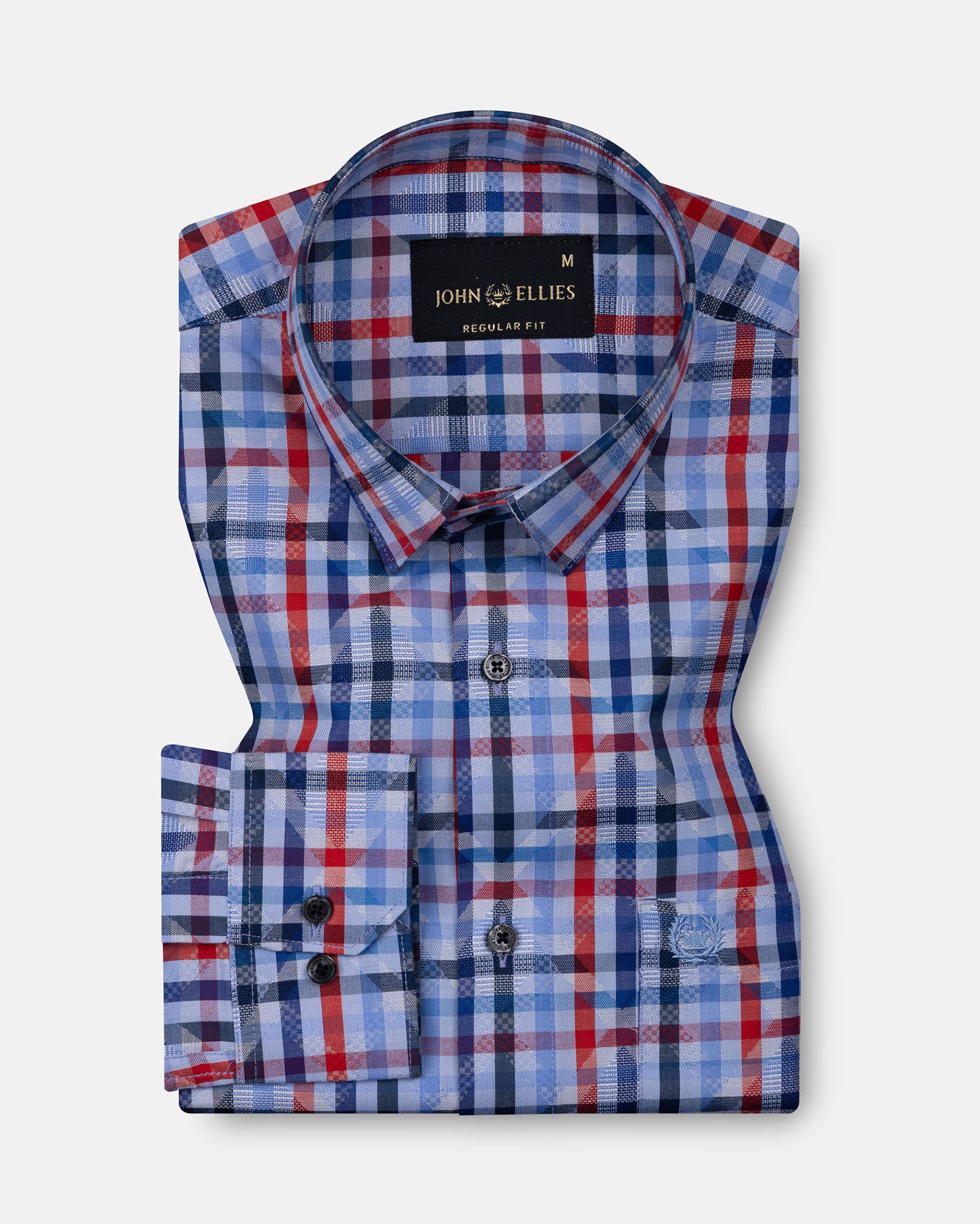 Venzia Blue Check Textured Cotton Shirt - John Ellies