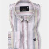 Venzia White And Multicolor Stripes Linen Cotton Shirt - John Ellies