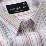 Venzia White And Multicolor Stripes Linen Cotton Shirt - John Ellies