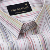 Venzia White And Multicolor Stripes Linen Cotton Shirt - John Ellies