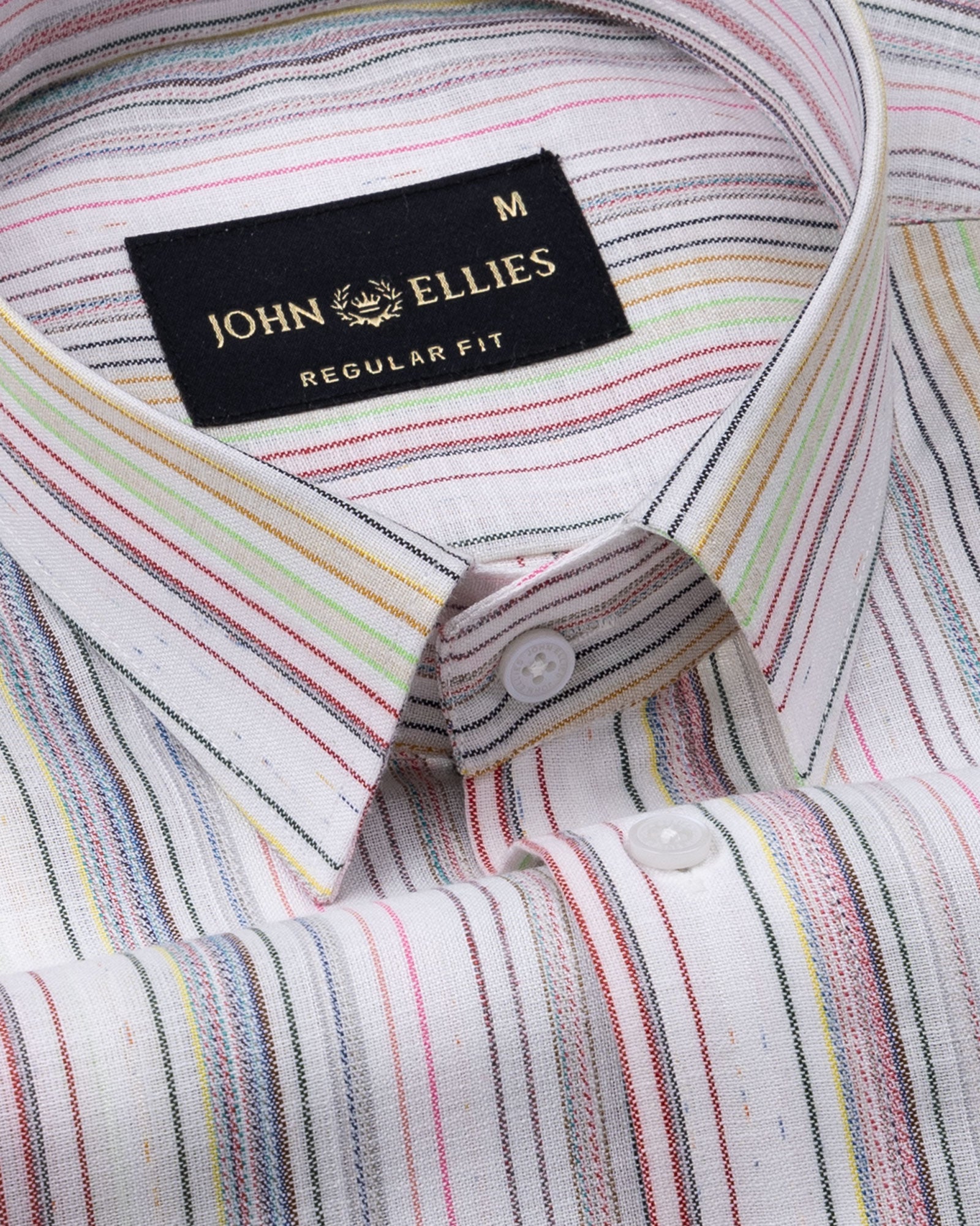 Venzia White And Multicolor Stripes Linen Cotton Shirt - John Ellies