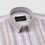Venzia White And Multicolor Stripes Linen Cotton Shirt - John Ellies