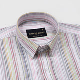 Venzia White And Multicolor Stripes Linen Cotton Shirt - John Ellies
