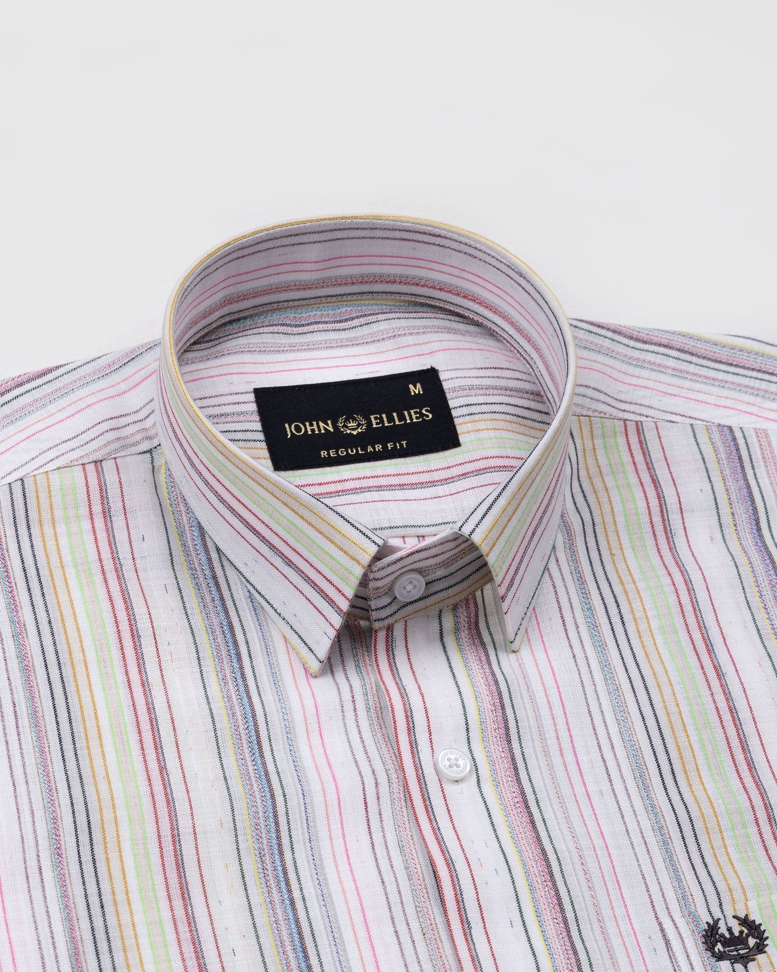 Venzia White And Multicolor Stripes Linen Cotton Shirt - John Ellies