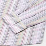 Venzia White And Multicolor Stripes Linen Cotton Shirt - John Ellies