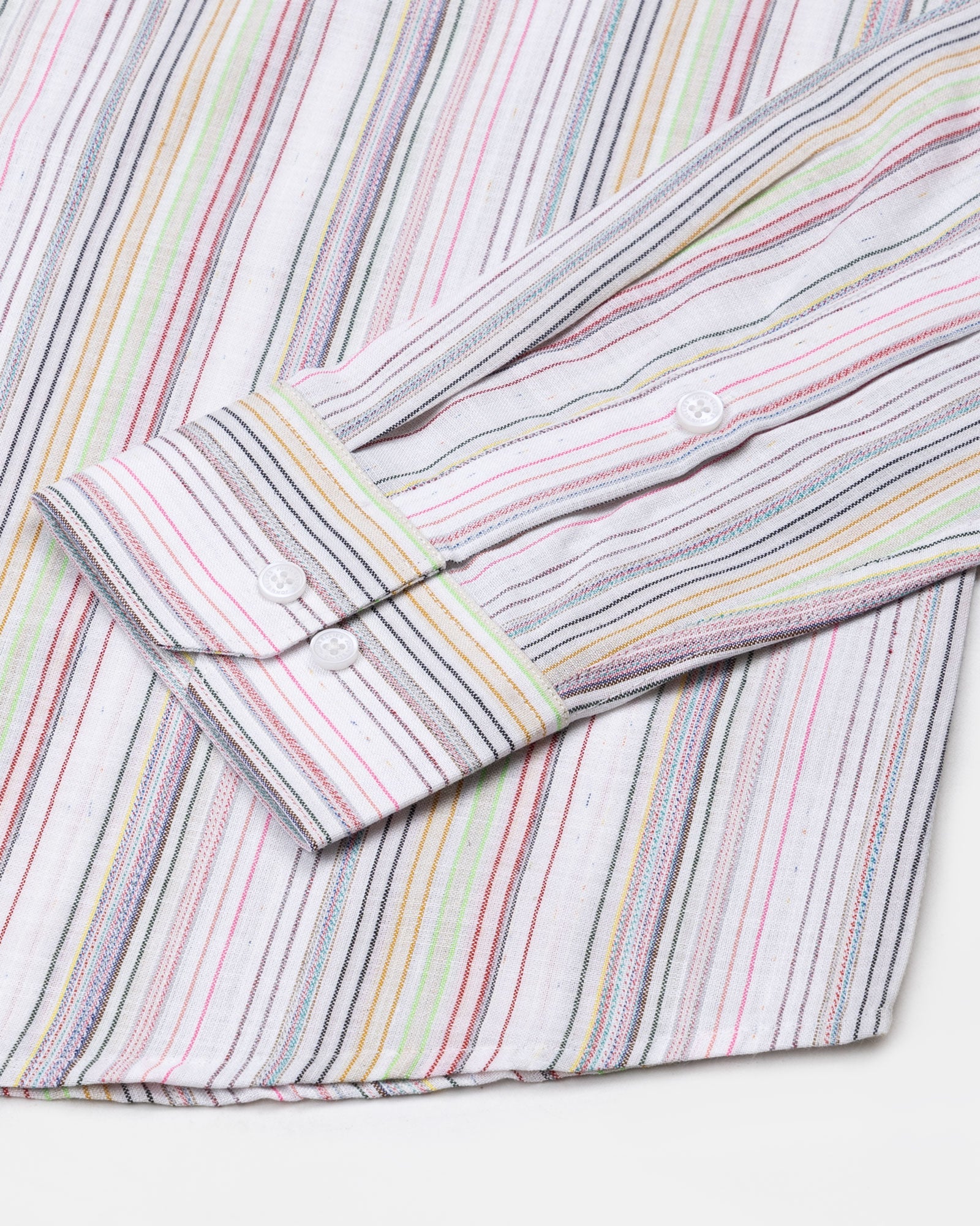 Venzia White And Multicolor Stripes Linen Cotton Shirt - John Ellies