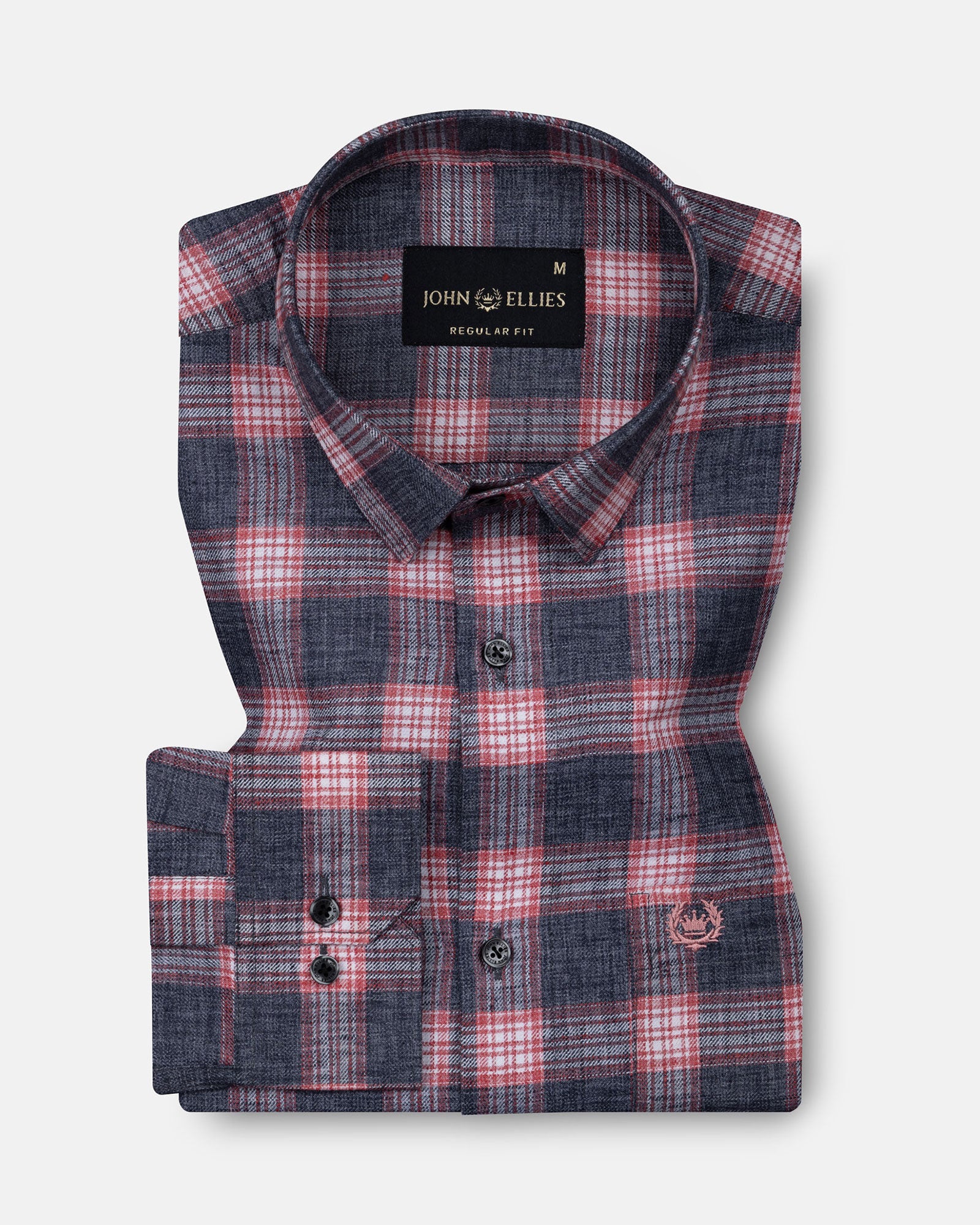 Venzia Grey And Red Check Cotton Shirt - John Ellies
