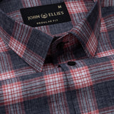 Venzia Grey And Red Check Cotton Shirt - John Ellies