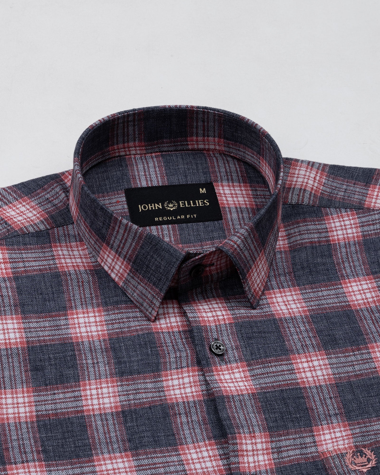 Venzia Grey And Red Check Cotton Shirt - John Ellies