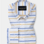 Venzia Yellow With Blue Stripes Linen Shirt - John Ellies