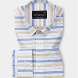 Venzia Yellow With Blue Stripes Linen Shirt - John Ellies