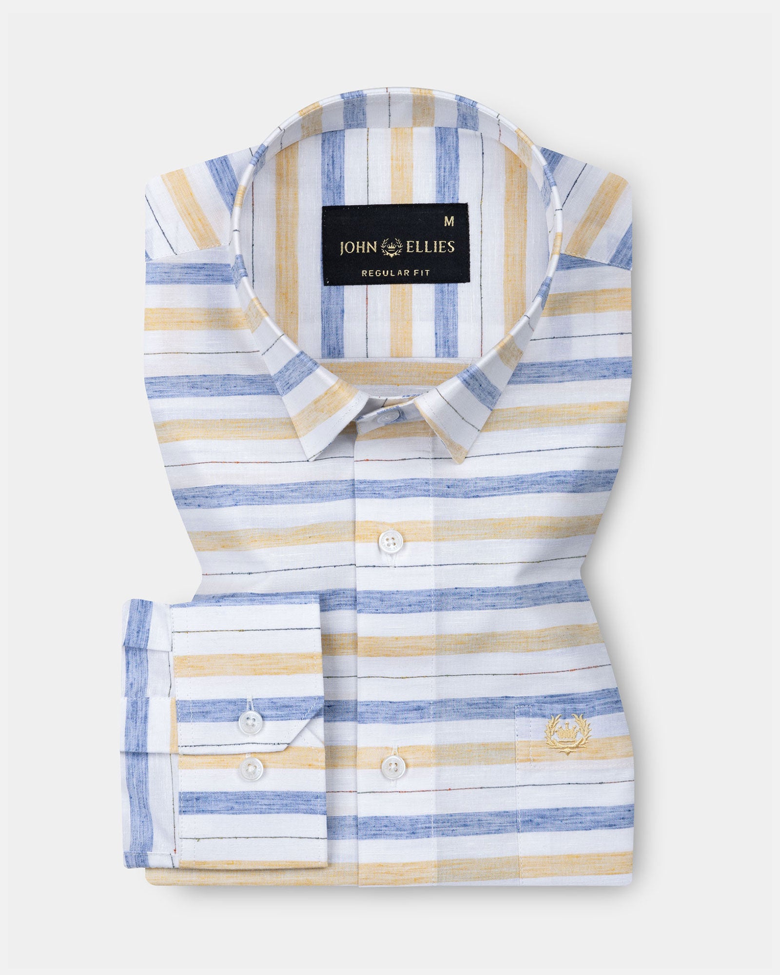 Venzia Yellow With Blue Stripes Linen Shirt - John Ellies