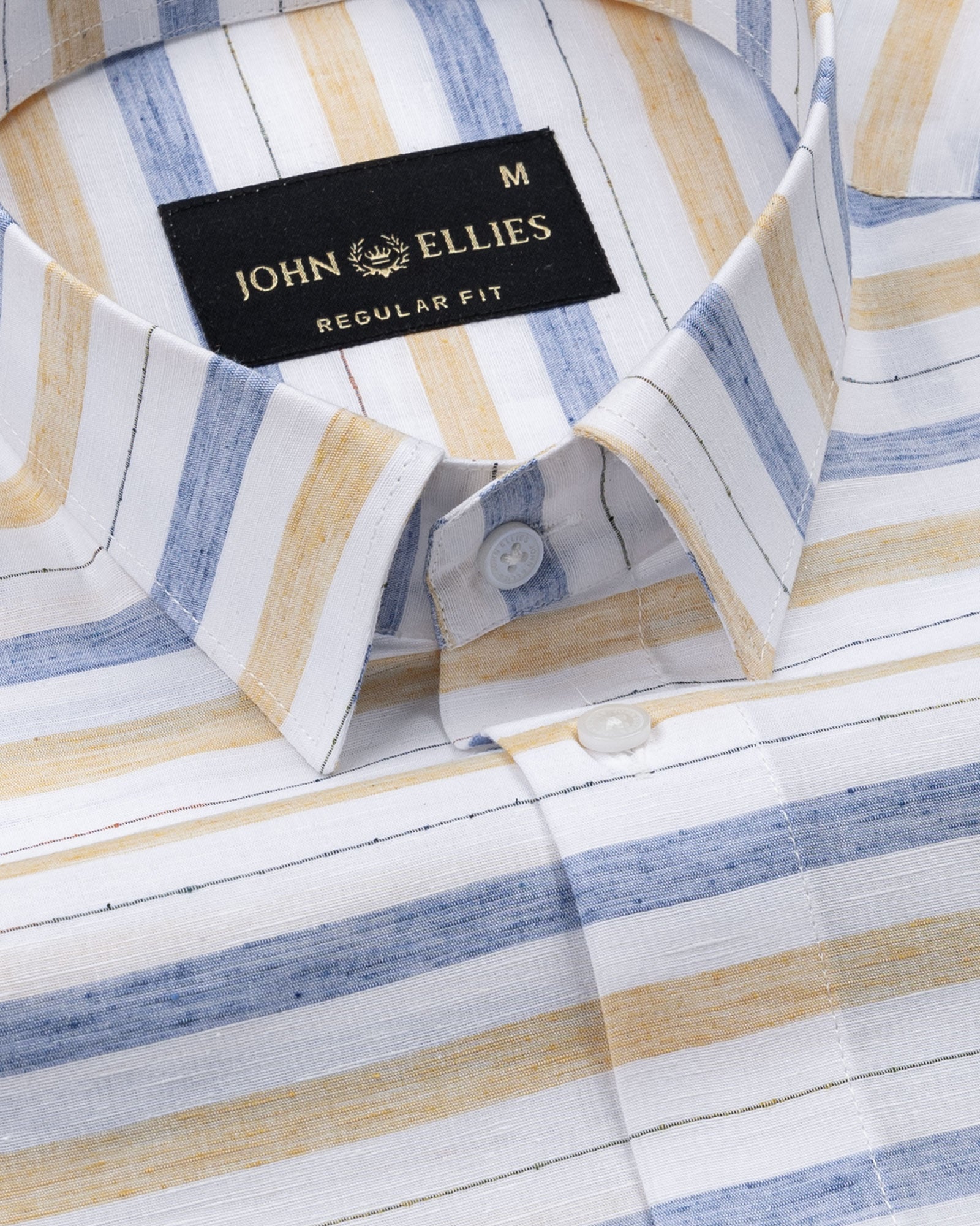 Venzia Yellow With Blue Stripes Linen Shirt - John Ellies