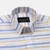Venzia Yellow With Blue Stripes Linen Shirt - John Ellies