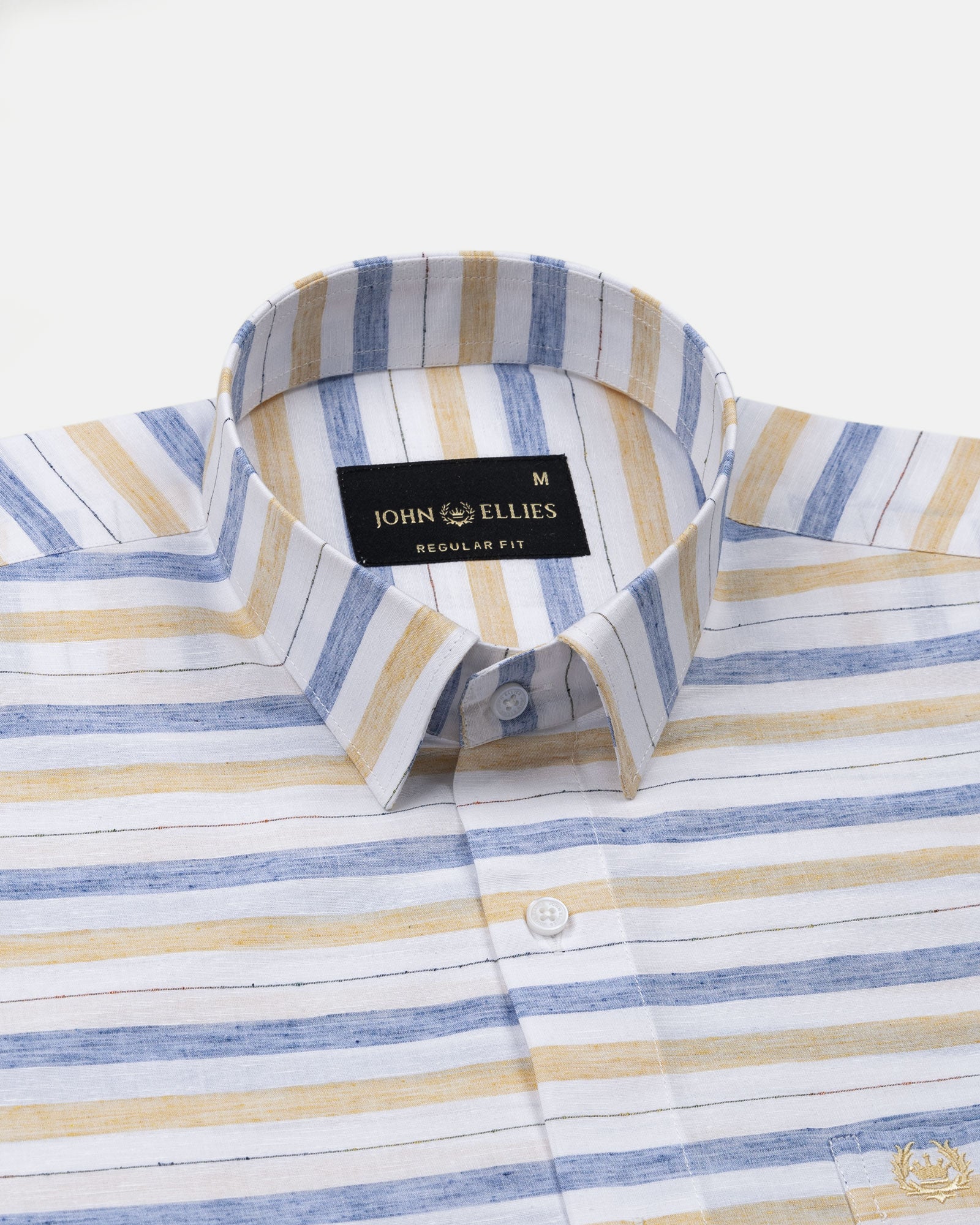 Venzia Yellow With Blue Stripes Linen Shirt - John Ellies