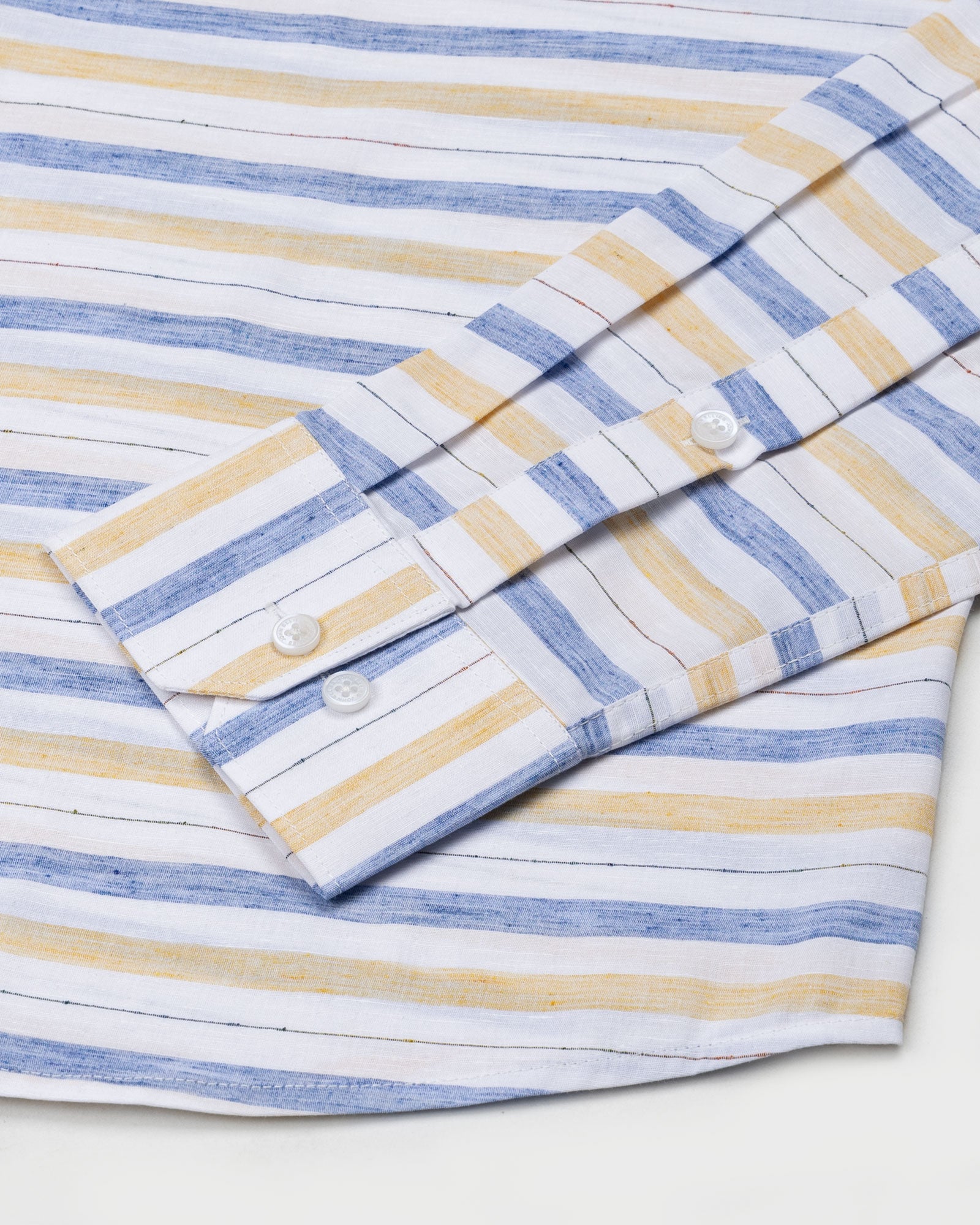 Venzia Yellow With Blue Stripes Linen Shirt - John Ellies