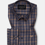 Venzia Brown With Navy Blue Check Cotton Shirt - John Ellies