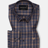 Venzia Brown With Navy Blue Check Cotton Shirt - John Ellies