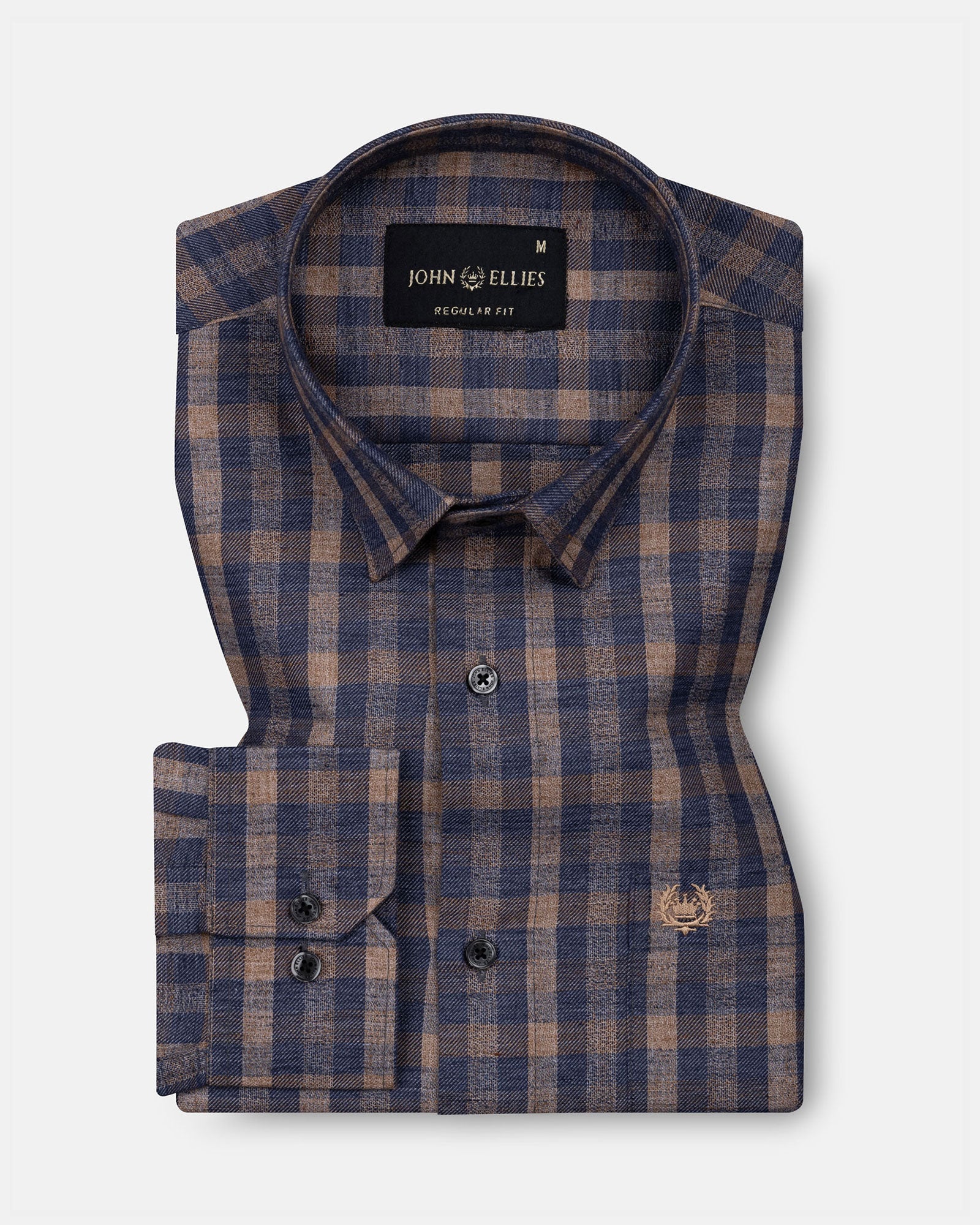 Venzia Brown With Navy Blue Check Cotton Shirt - John Ellies