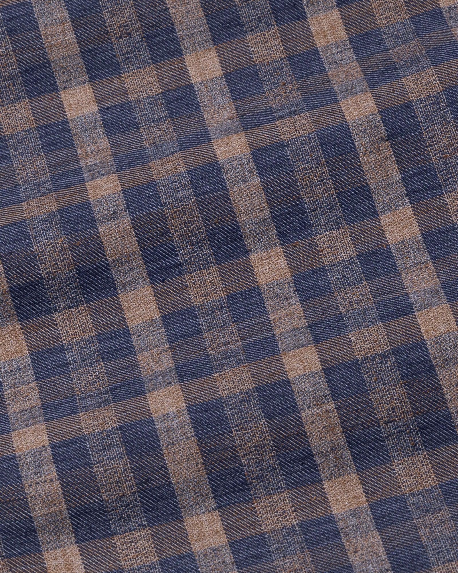 Venzia Brown With Navy Blue Check Cotton Shirt - John Ellies