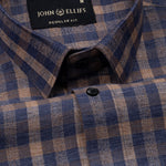 Venzia Brown With Navy Blue Check Cotton Shirt - John Ellies